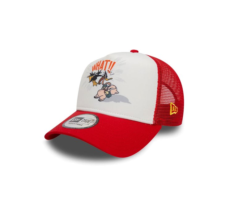 New Era Looney Tunes Daffy Duck and Porky Pig Red A-Frame Trucker Cap